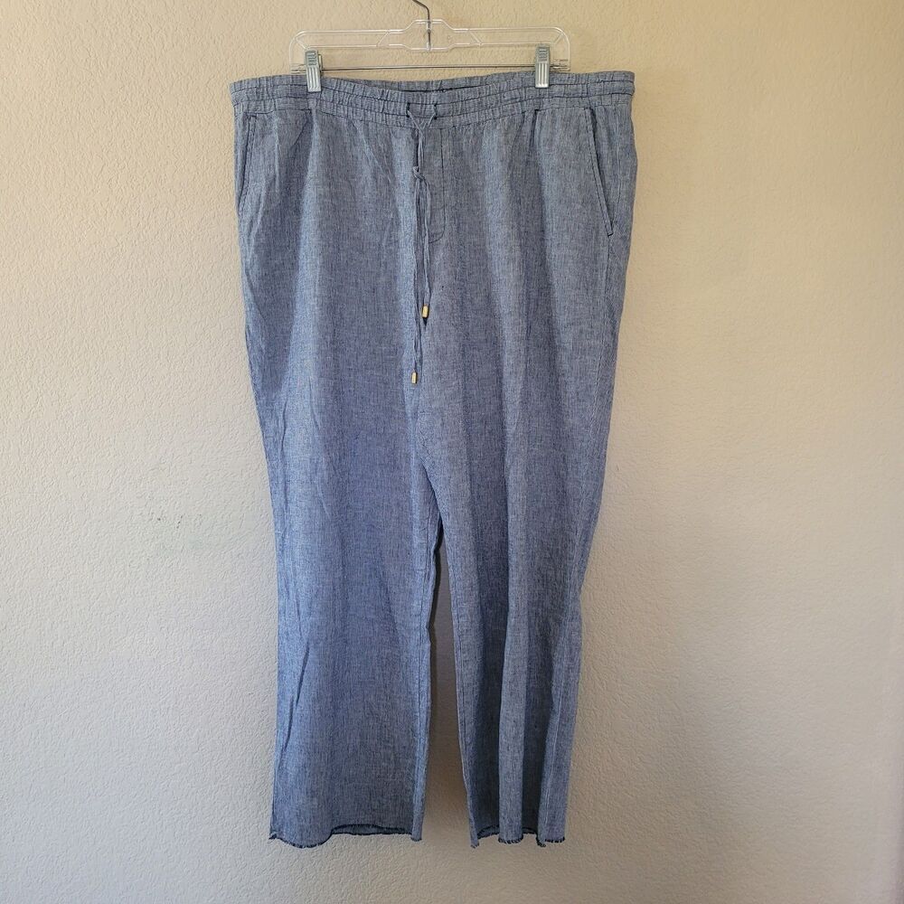 Ellen Tracy Linen Blend Pants Womens XL Pull On Drawstring Straight Coastal Boho